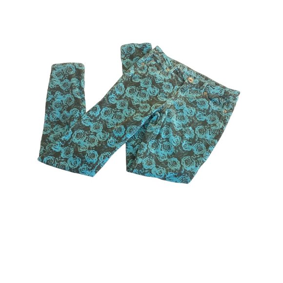 Justice Premium Jeans Cotton Spandex Blend Corduroy Rose Pattern Pants Size 14R